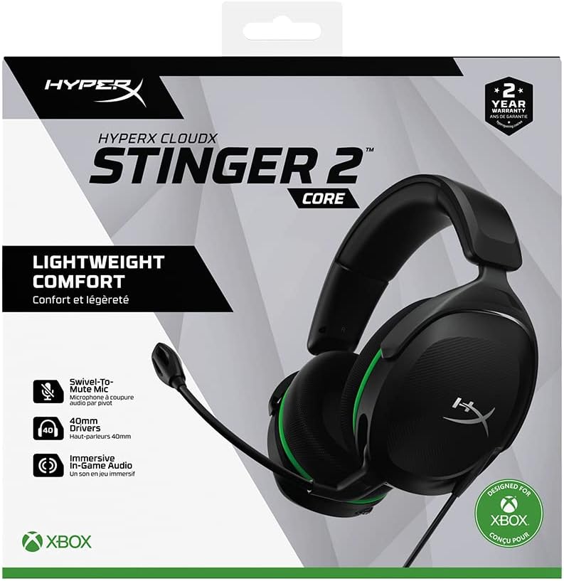HyperX CloudX Stinger 2 Core Gaming Headset for Xbox - Lightweight Over-Ear with 40mm Drivers