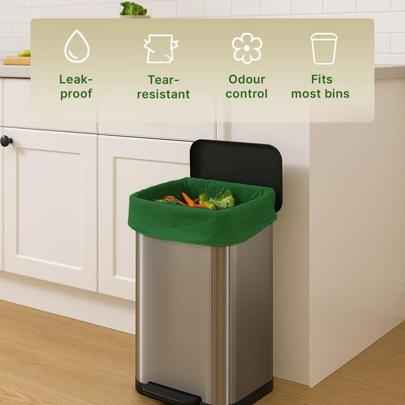 CareBee Biodegradable Kitchen Bin Bags - 50 Bags, 50L Capacity | Compostable & Leak-Proof