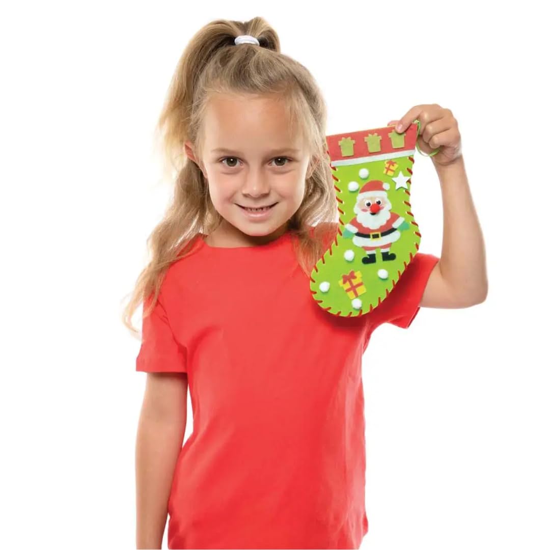 Baker Ross FC147 Christmas Stocking Craft Kits - Pack of 3, Sewing & Decorate for Kids 8