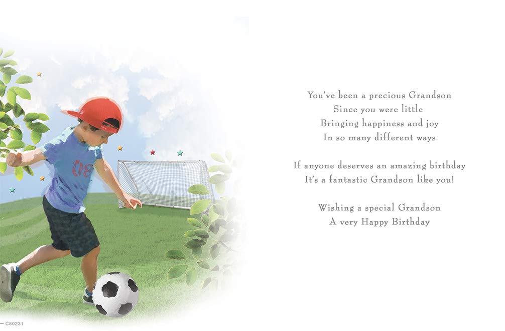 Piccadilly Greetings Grandson Birthday Card | Football Theme | 8 x 6 Inches | Black, Yellow, White, Blue 2