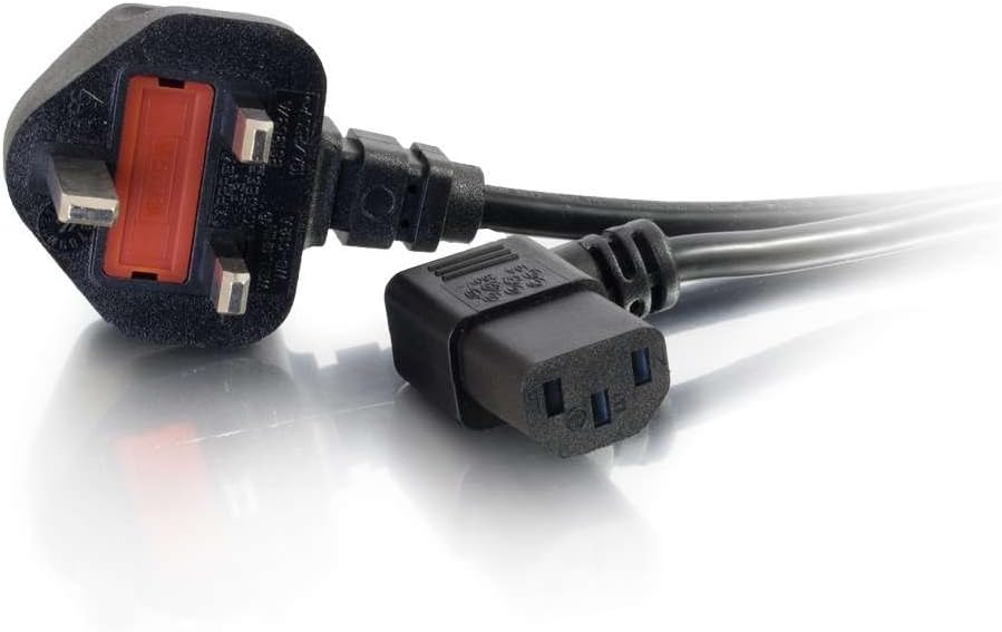 C2G 5m 18 AWG Right Angle Power Cable IEC320C13R to BS1363 - Heavy Duty Kettle Lead