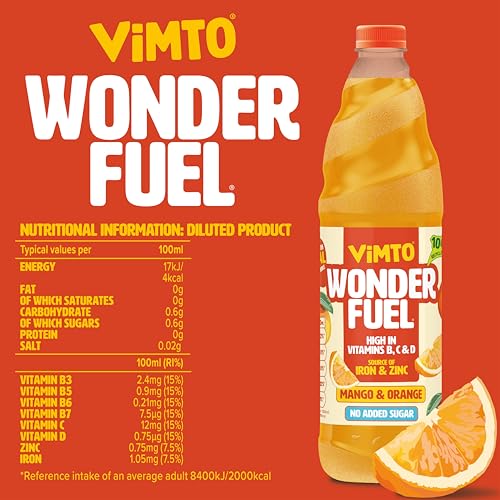 Vimto Wonderfuel Squash – No Added Sugar – Vitamins B, C & D – Iron & Zinc – 725ml