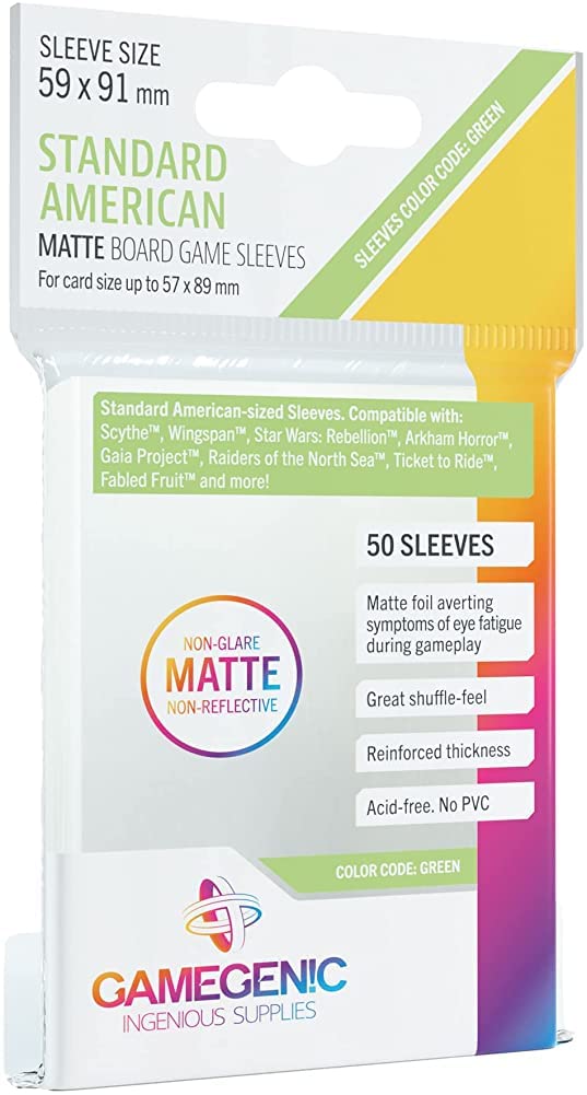 Gamegenic 50 Pack Green Matte Board Game Sleeves 59 x 91 mm