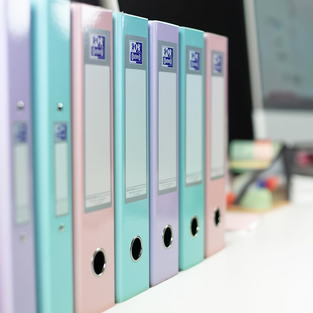 Oxford A4 Lever Arch Files - Pastel Colours Pack of 3 | 70mm Spine | 560 Sheet Capacity 4