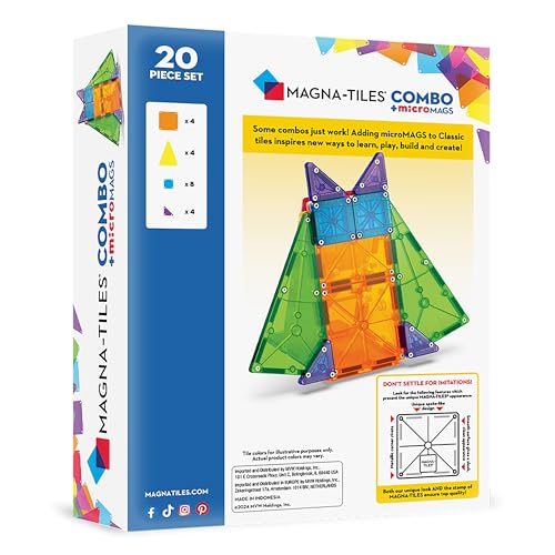 Magna-Tiles Combo 20-Piece Magnetic Construction Set - MicroMAGS for Ages 3+ 7