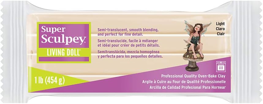 Super Sculpey Living Doll Clay - Light Skin Tone, 454 g Oven-Bake Polymer Clay for Dollmaking & Figurines 1