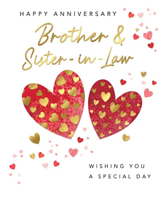 Piccadilly Greetings Anniversary Card for Brother & Sister-in-Law | 8 x 6 Inch | Red, Pink, or Gold Colors