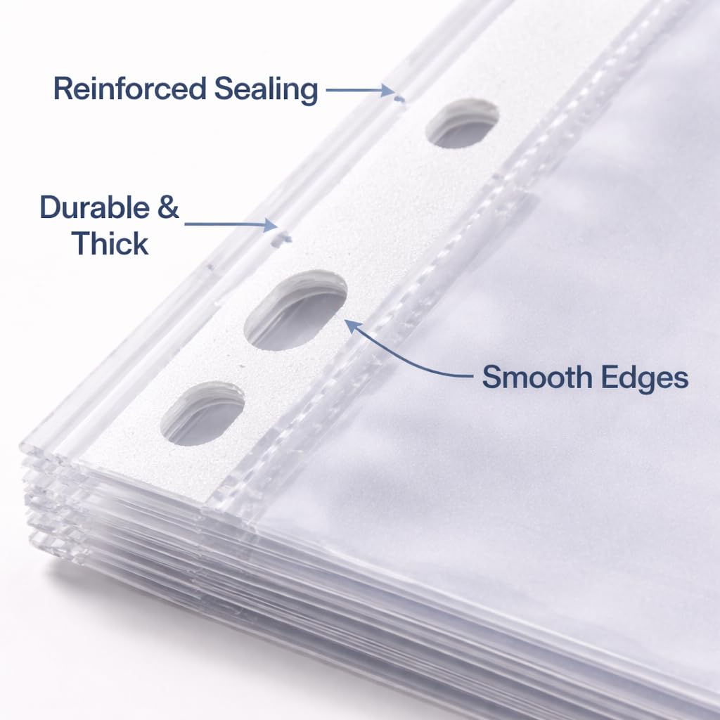 1ABOVE Premium A4 Punched Plastic Wallets - 100 Pack | 60 Micron Thick | Clear 3