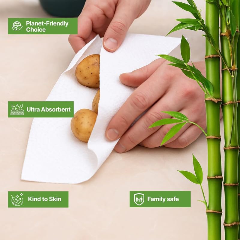 CareBee Kitchen Roll - 2 Ply Strong & Absorbent Bamboo Paper Towels | 3 Rolls 3