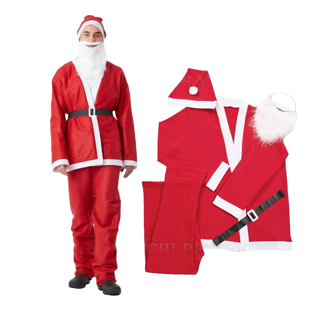 SHATCHI 5-Piece Adult Santa Claus Costume Suit - Felt Christmas Cosplay Outfit 1