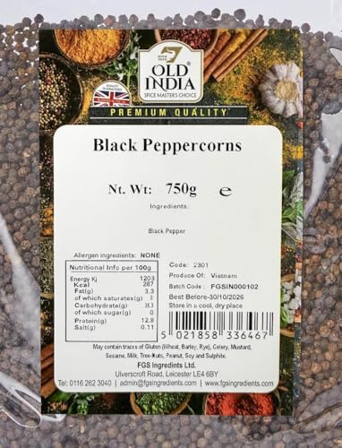 Old India Black Peppercorns 750g - Pure, Natural Spices for Cooking