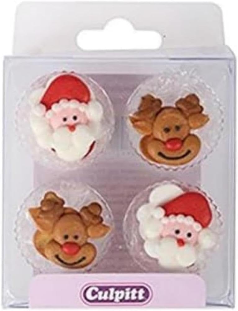 Culpitt - Santa & Rudolph Sugar Pipings Edible Royal Icing Cake Toppers Pack of 12 1