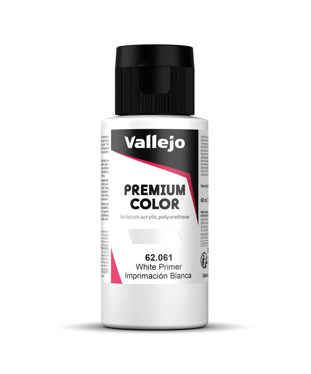 Vallejo Premium Color White Primer Paint - Waterbased Acrylic | 60 ml Bottle