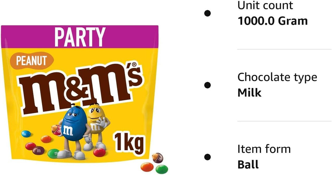 M&M's Peanut Milk Chocolate Party Bulk Bag - 1kg Snack Pack