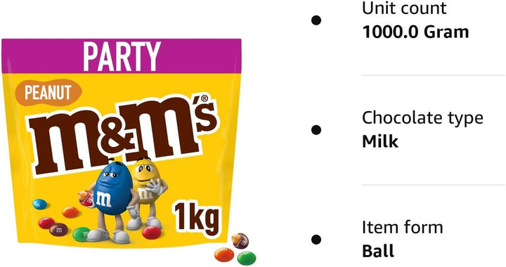 M&M's Peanut Milk Chocolate Party Bulk Bag - 1kg Snack Pack