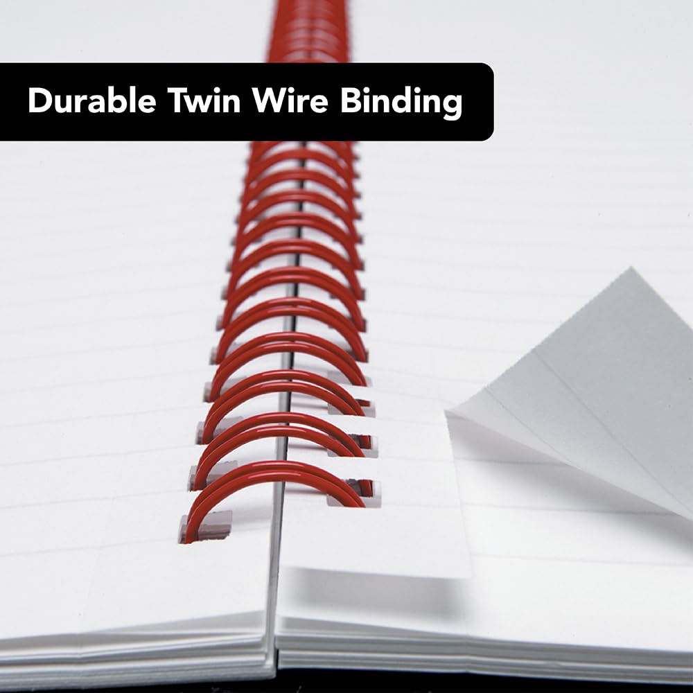 Black n' Red A4 Wirebound Notebook - 100 Lined Pages | Twin Wire Binding | Soft Card Cover 4