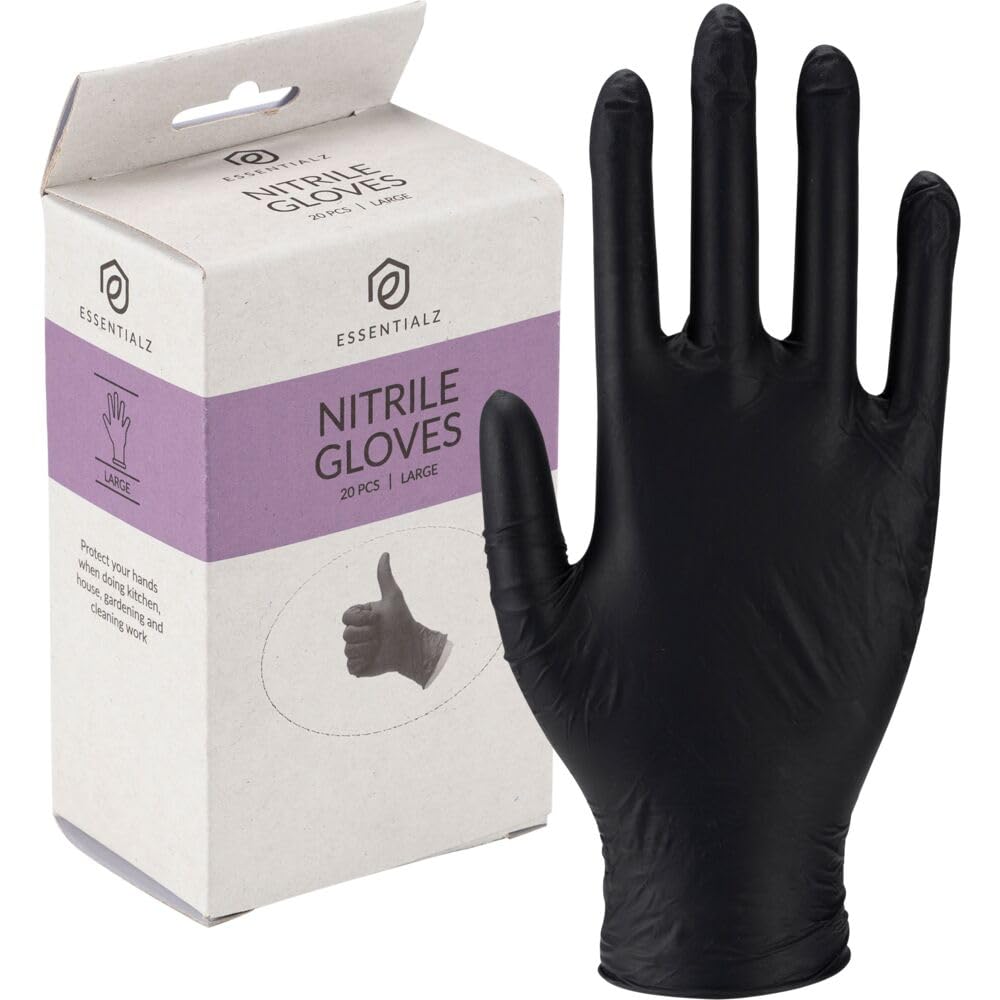 ABENA Essentialz Black Nitrile Disposable Gloves - Large, Pack of 20, Latex-Free 1