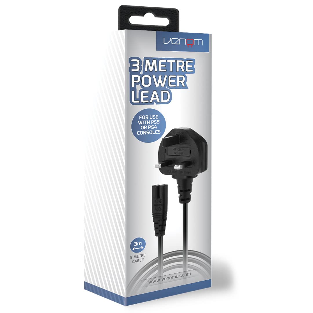Venom Replacement Power Cable - 3 Metre Length | UK 3-Pin Plug | PS5/PS4 Compatible 1
