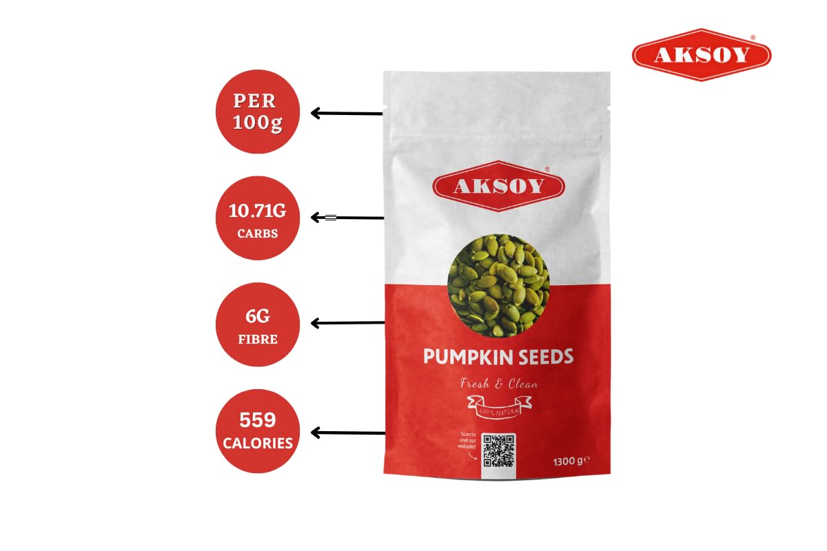 AKSOY Raw Pumpkin Seeds - 1300g | GMO-Free, Vegan, High Protein & Fiber 9