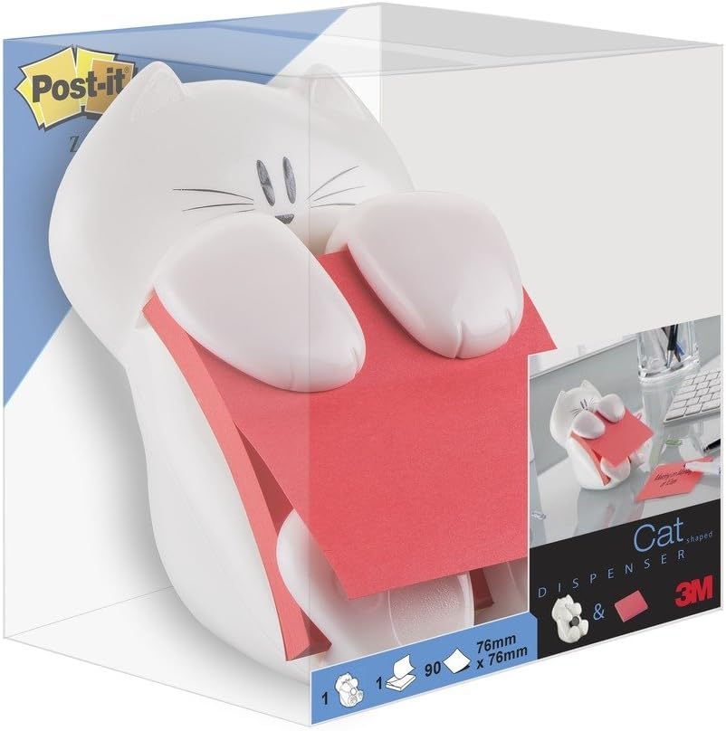 Post-it Z-Notes Dispenser - Cat Shape, Pink | 1 Pad (90 Sheets) | 76mm x 76mm