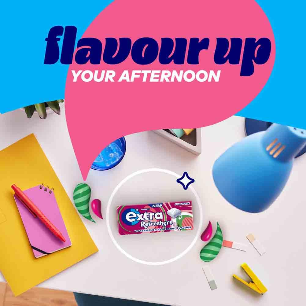 Extra - Refreshers Watermelon Raspberry Flavour Sugarfree Chewing Gum (16 Packs, 7 Pieces Each)