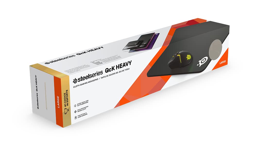 SteelSeries QcK Heavy Gaming Mouse Pad - Extra Thick 6mm Non-Slip Base | Size L (450x400mm) | Black 4