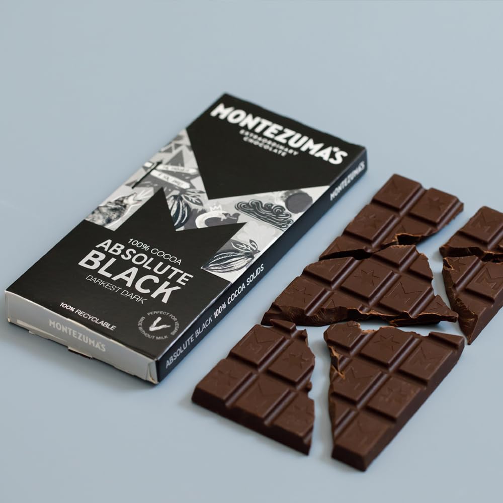 Montezuma - Absolute Black 100% Cocoa Dark Chocolate Bar, Vegan & Gluten-Free