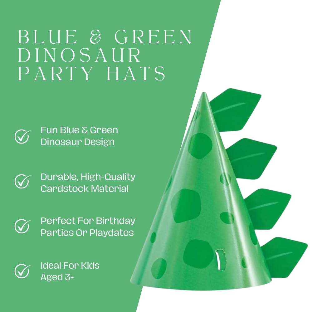 Unique Dino-Riffic Party Hats - Blue & Green Dinosaur Theme | 8 Count | Paper 5