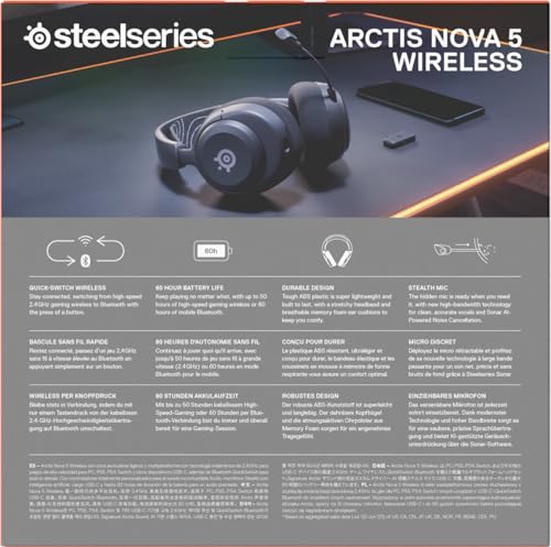 SteelSeries Arctis Nova 5 Wireless - Gaming Headset for PC, PS5, PS4, Switch, Xbox - 60H Battery, 2.4GHz & Bluetooth, ClearCast Mic