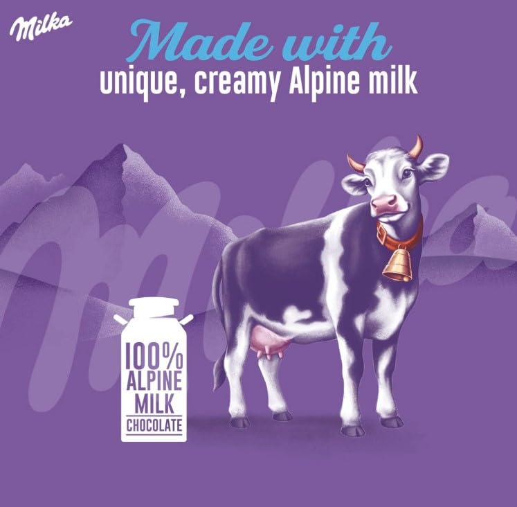 Milka Happy Cows Alpine Milk and White Chocolate Bar, Chocolate Harmony, 90g 5
