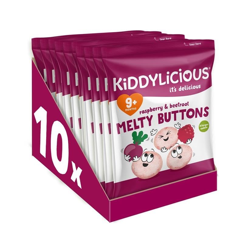 Kiddylicious Raspberry & Beetroot Melty Buttons - Nutritious Finger Food Snacks for Babies 1