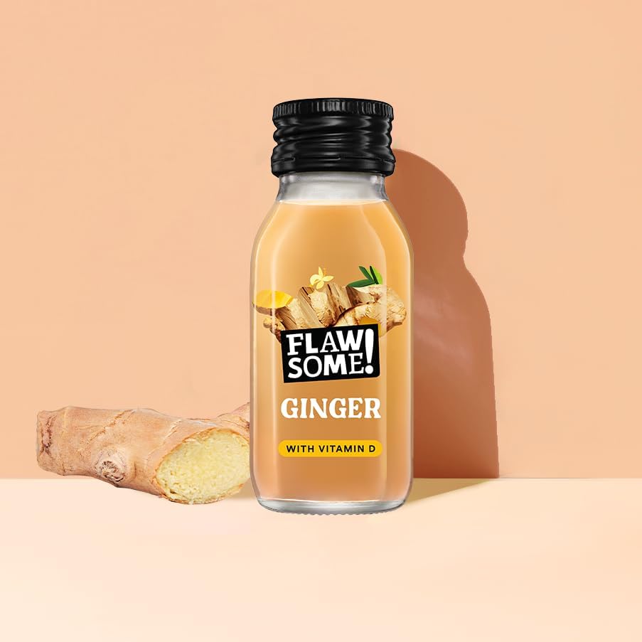 Flawsome! Vitamin D Ginger Shots (12x60ml) - Immunity Support with 20ug Vitamin D, No Added Sugar