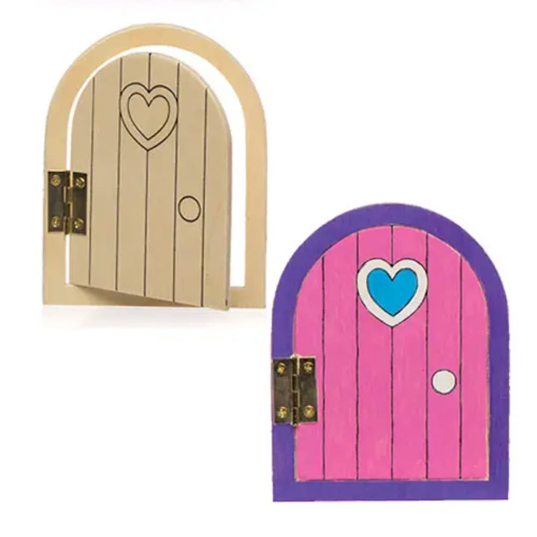 Baker Ross AR220 Wooden Fairy Doors for Kids Crafting | Pack of 4 | 8.5 x 11.5 cm Plywood
