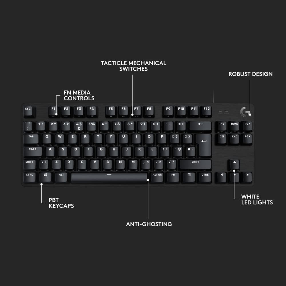 Logitech G413 TKL SE Mechanical Gaming Keyboard - Tenkeyless with Tactile Switches, PBT Keycaps, Backlit Black Aluminum Design