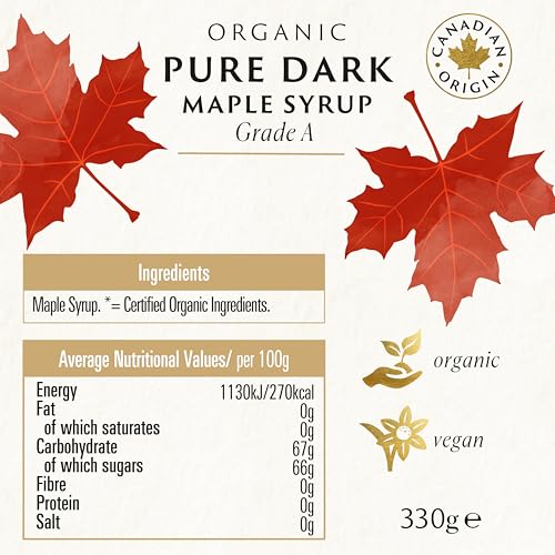 Biona Organic Maple Syrup 330g - Dark Grade A Pure Canadian Syrup