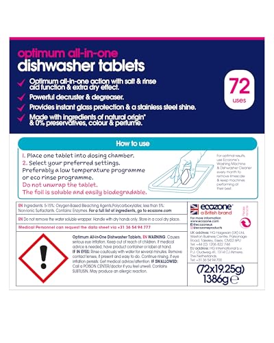 Ecozone - Optimum All In One Dishwasher Tablets 72 Pack