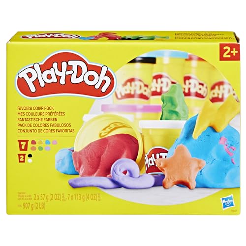 Play-Doh Favorite Colors 9-Pack Set with 7 Large & 2 Small Cans – Red, Orange, Yellow, Green, Blue, Purple, Pink, Black, White