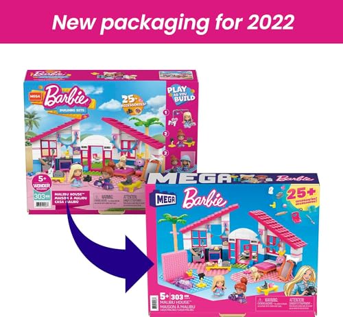 Mega Construx Barbie Malibu House Building Set - 305-Piece Playset for Ages 5+