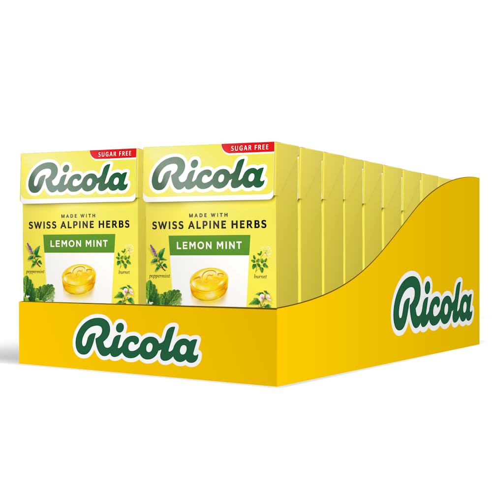Ricola Lemon Mint Sugar Free Swiss Herbal Sweets, 13 Alpine Herbs, Stevia Sweetened, Multipack of 20 Boxes (45g Each)