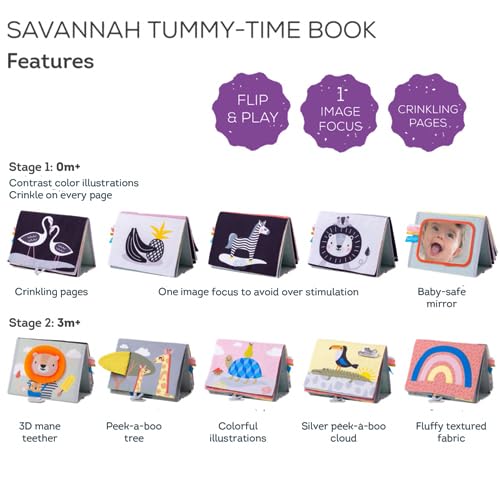 Taf Toys Savannah Tummy Time Book - Double-Sided Sensory Play for Newborns & Babies (0-3 Months+) 3