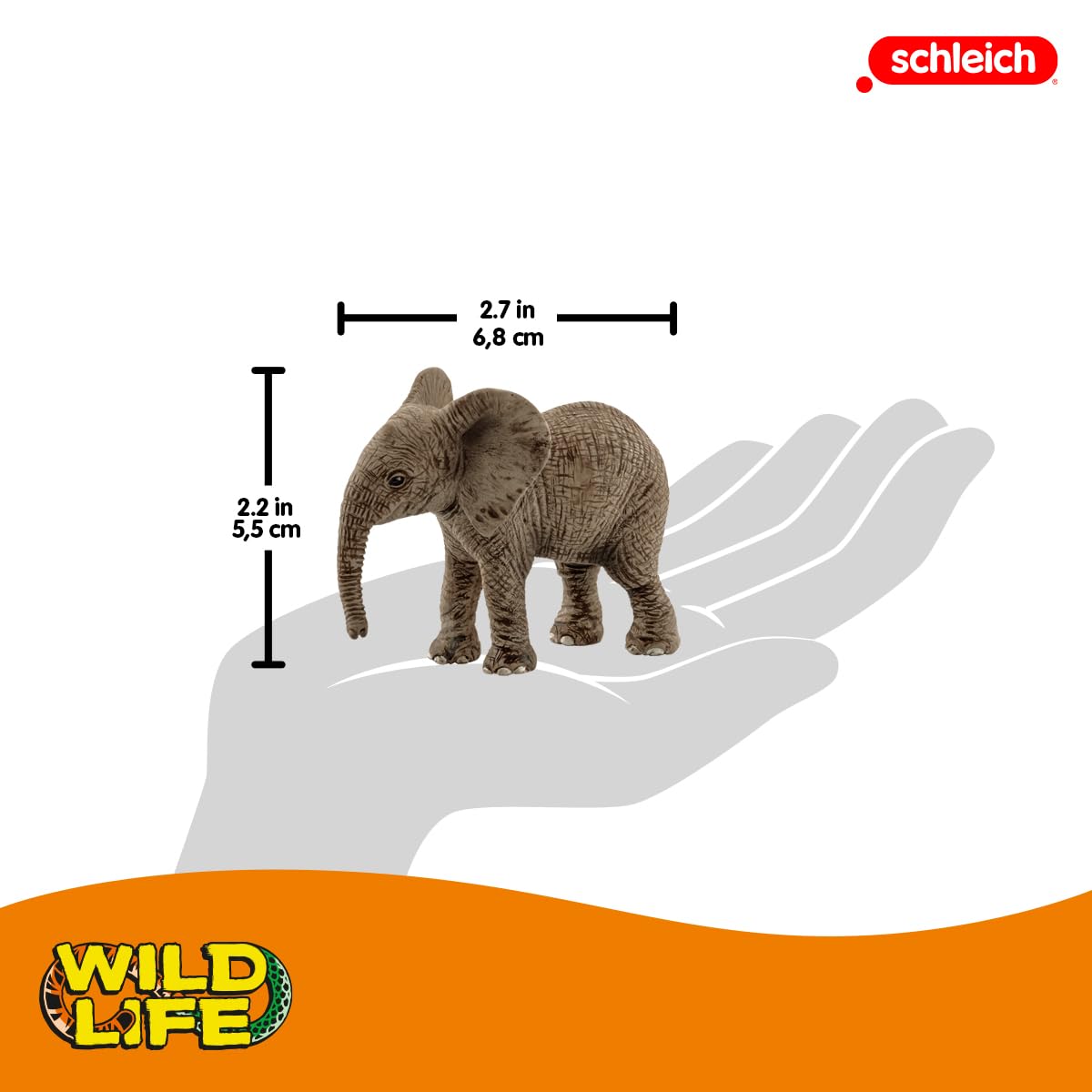 SCHLEICH African Baby Elephant Wildlife Figurine - Individually Hand-Painted Educational Toy for Kids
