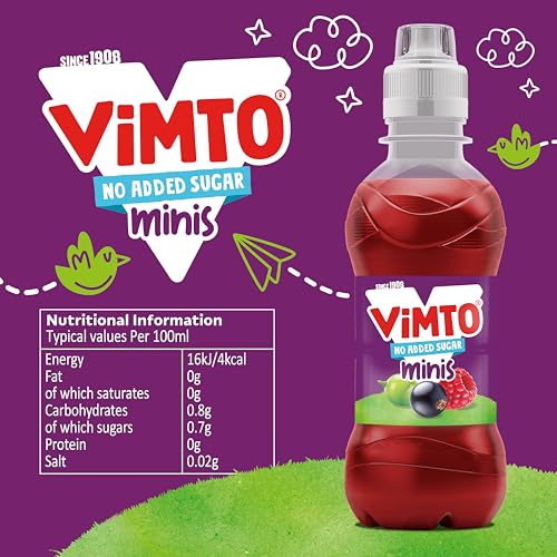 Vimto Kids Juice Drink – No Added Sugar – Grape, Blackcurrant & Raspberry – 250ml Resealable Bottles (6-Pack)