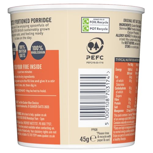 Quaker Oat So Simple Original Porridge Pots, 45 g (Pack of 8)