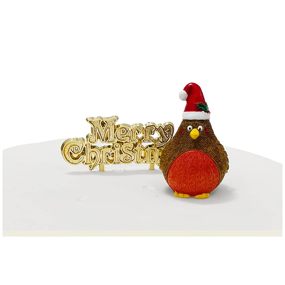 Anniversary House - Plump Christmas Robin Resin Cake Topper & Merry Christmas Motto Set 1
