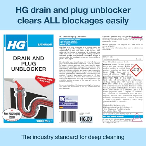 HG Liquid Drain Unblocker – 1L Fast-Acting Drain Cleaner for Sinks, Pipes & Plug Holes