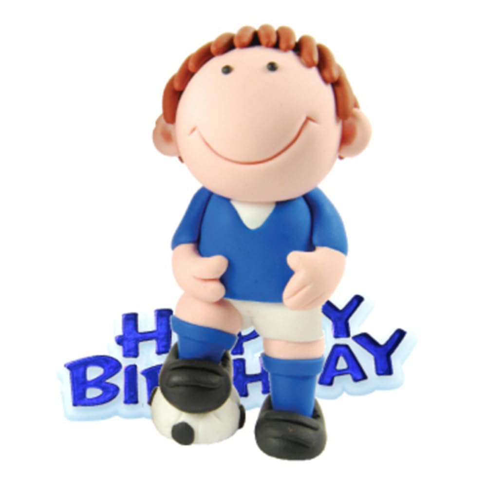 Anniversary House Football Cake Topper Keepsake Set - 2-Piece Blue Resin Topper for Birthday 1