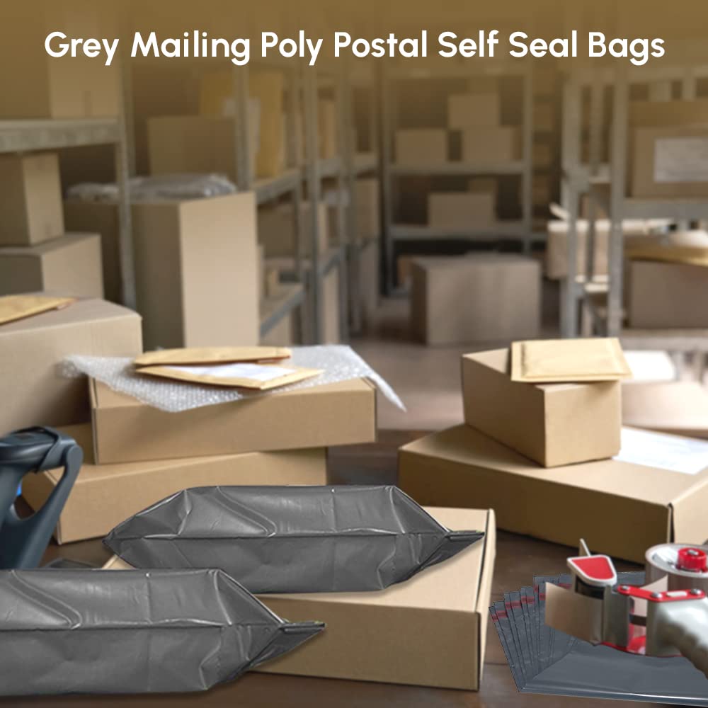 1ABOVE Grey Poly Postal Mailing Bags - 50 Pack | 12x16 Inch | Water Resistant & Tear-Proof 2