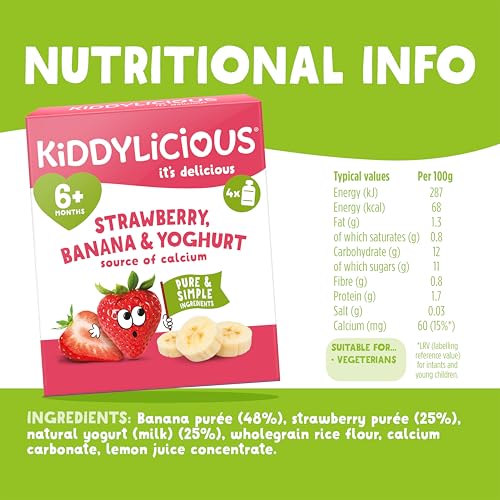 Kiddylicious Strawberry & Banana Yogurt Pouches - 12 Pouches (3 Multipacks) 3