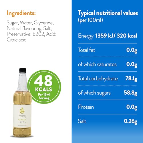 Simply - Vanilla Syrup, Vegan & Nut Free Flavoured Syrup for Coffee, Cocktails & Baking (1 Litre) 5