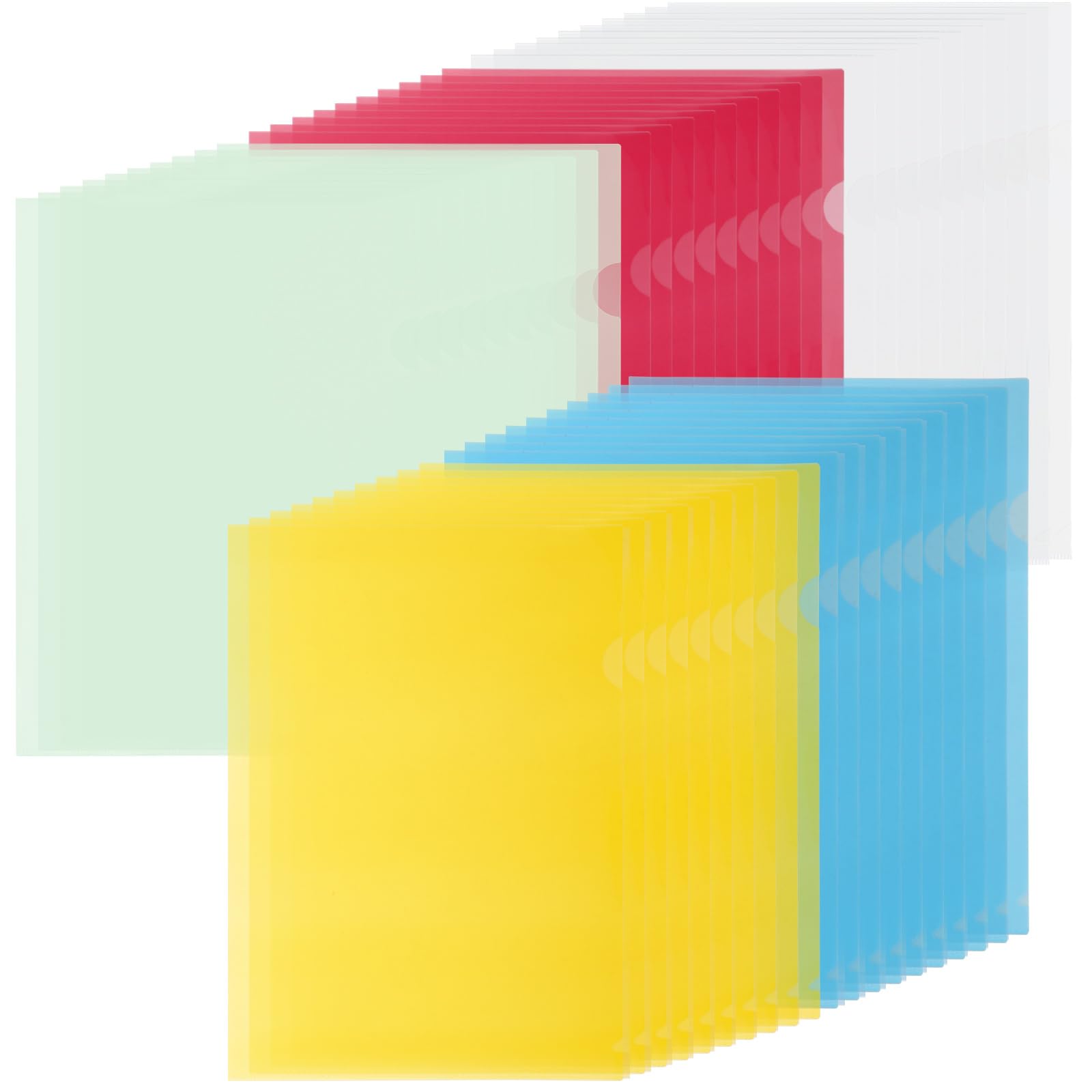 ASelected 50pcs L-Shaped Plastic File Jackets - A4 Size, Assorted Colors, Polypropylene